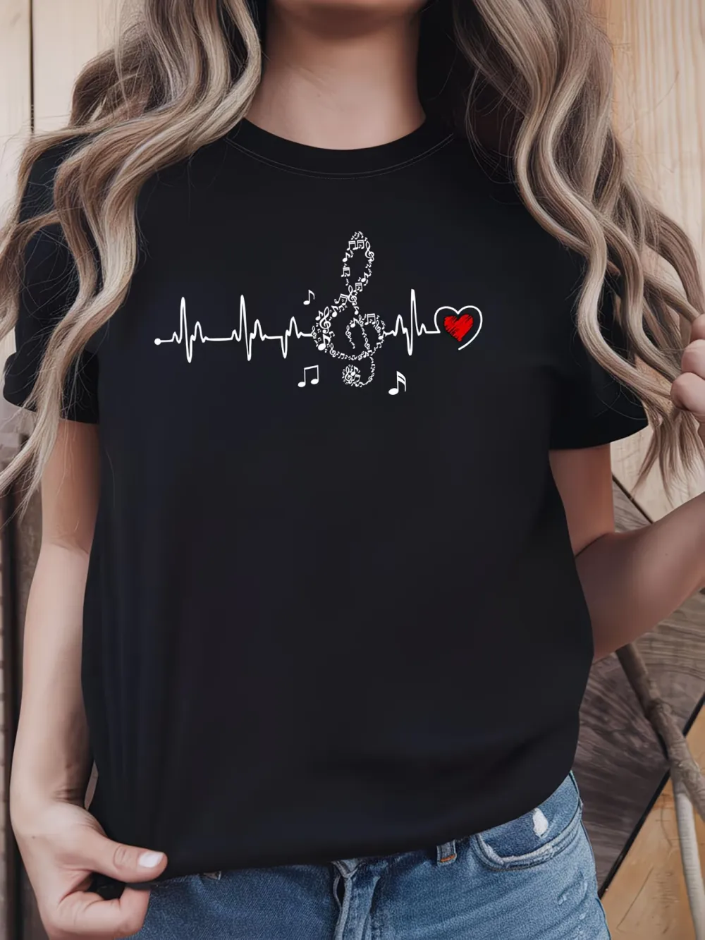 Musical Notes Heartbeat Design Tee