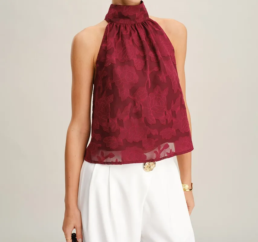 Wine Red Floral Tank Top