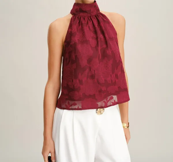 Wine Red Floral Tank Top