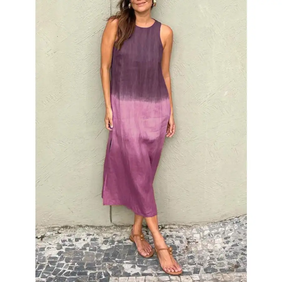 Full Size Sleeveless Gradient Tank Midi Dress Plus Size