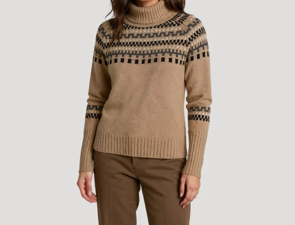 Spring Patterned Turtleneck Knit Sweater