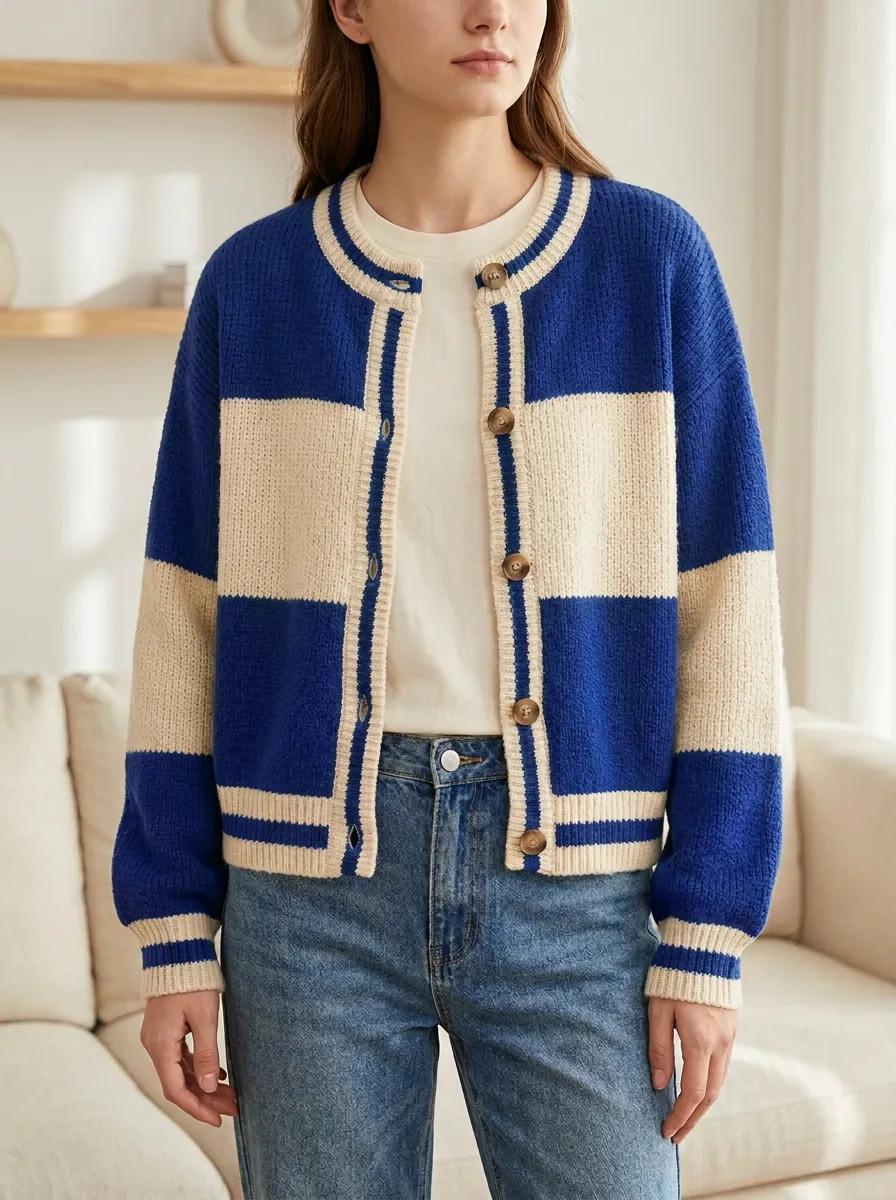 Classic Distinctive Rugby Striped Knit Cardigan