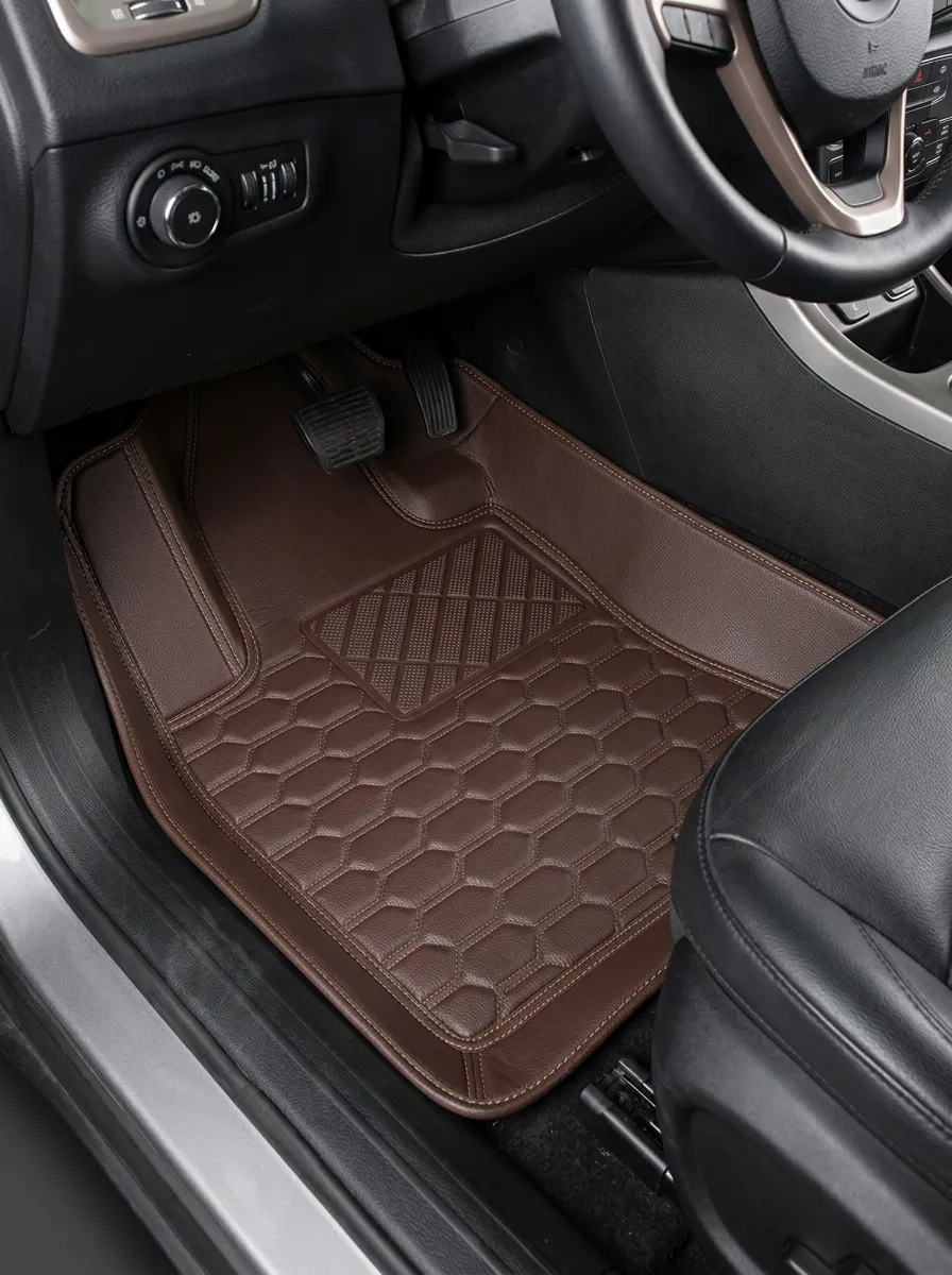 Refined Hexagon Pattern Leather Vehicle Floor Mat