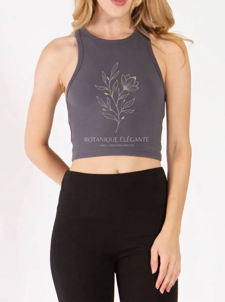 Women's Botanical Paris Floral Line Art Printed Tank Top