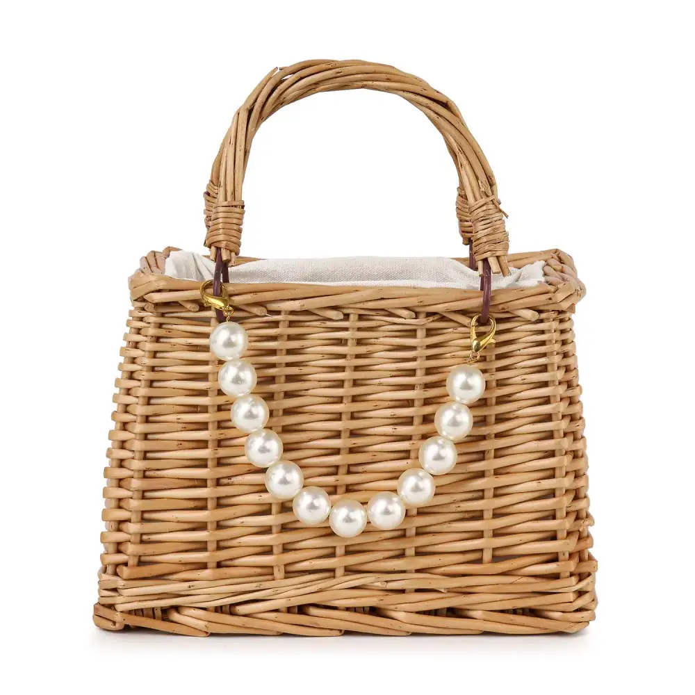 Pearl Accented Straw Tote Bag