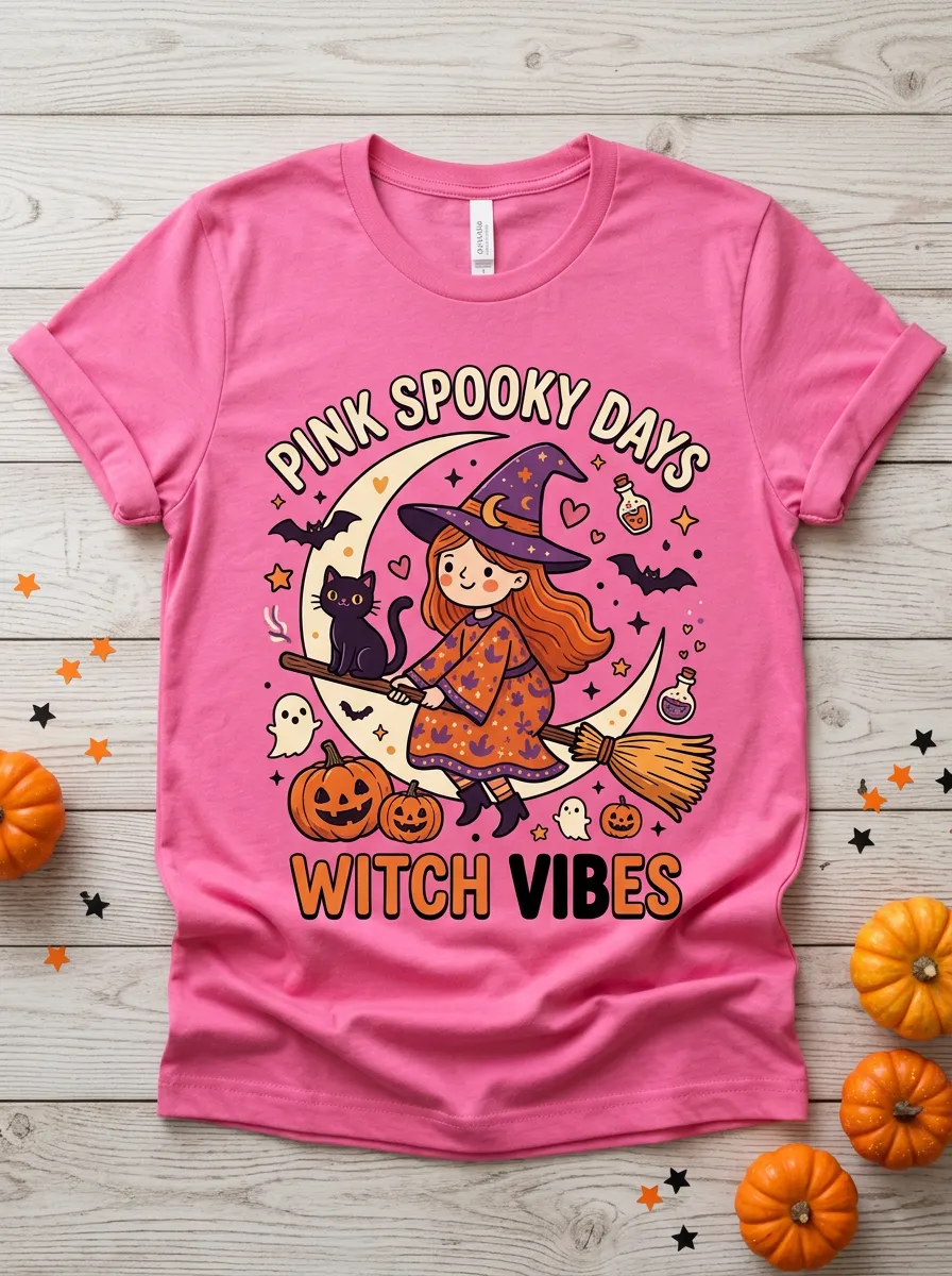 Cat Witch Halloween Graphic T-Shirt