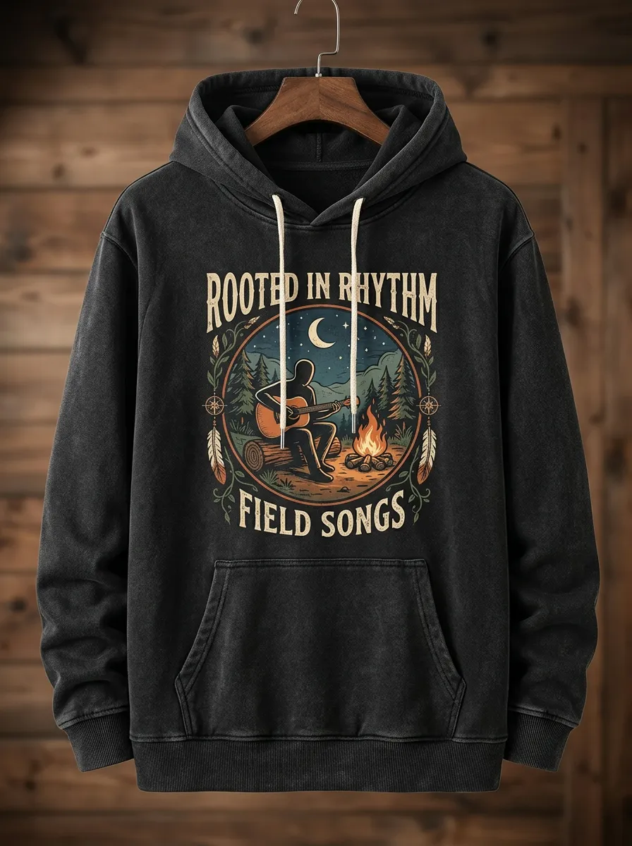 Country Music Campfire Guitar Motif Hoodie