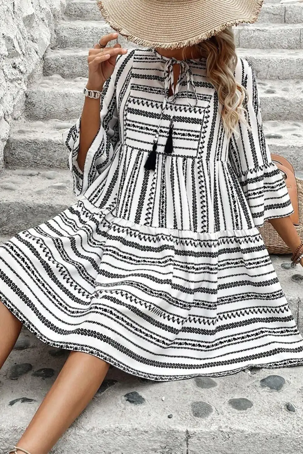 Striped V-Neck Mini Dress