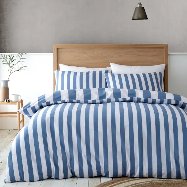 Classic Bedroom Reversible Stripe Cotton Duvet Cover Set