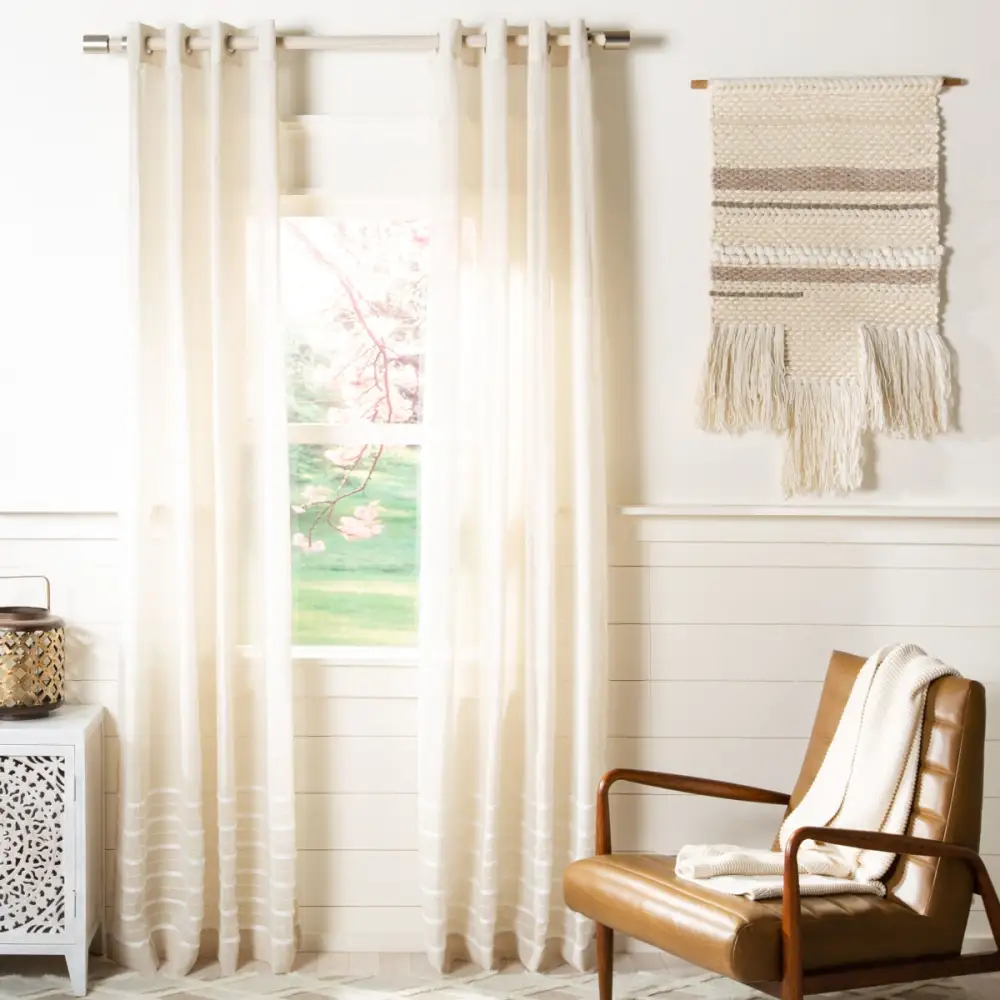 Semi-Sheer Striped Eyelet Modern Curtain Panel
