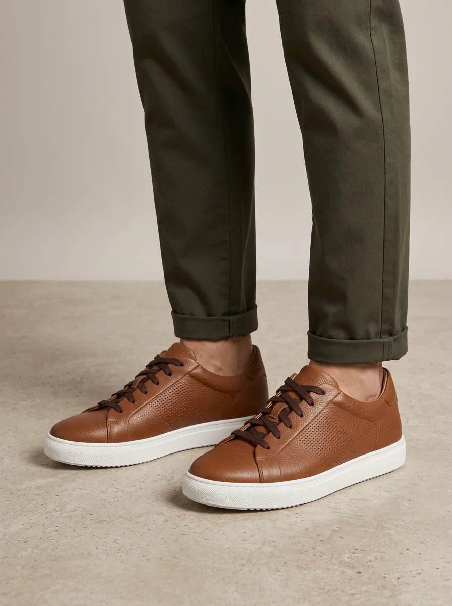 Men's Minimalist Leather Perforated Casual Sneakers