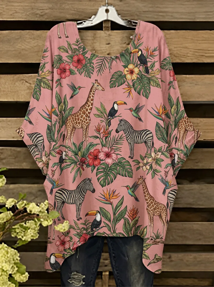 Tropical Women's Loose Printed T-Shirt