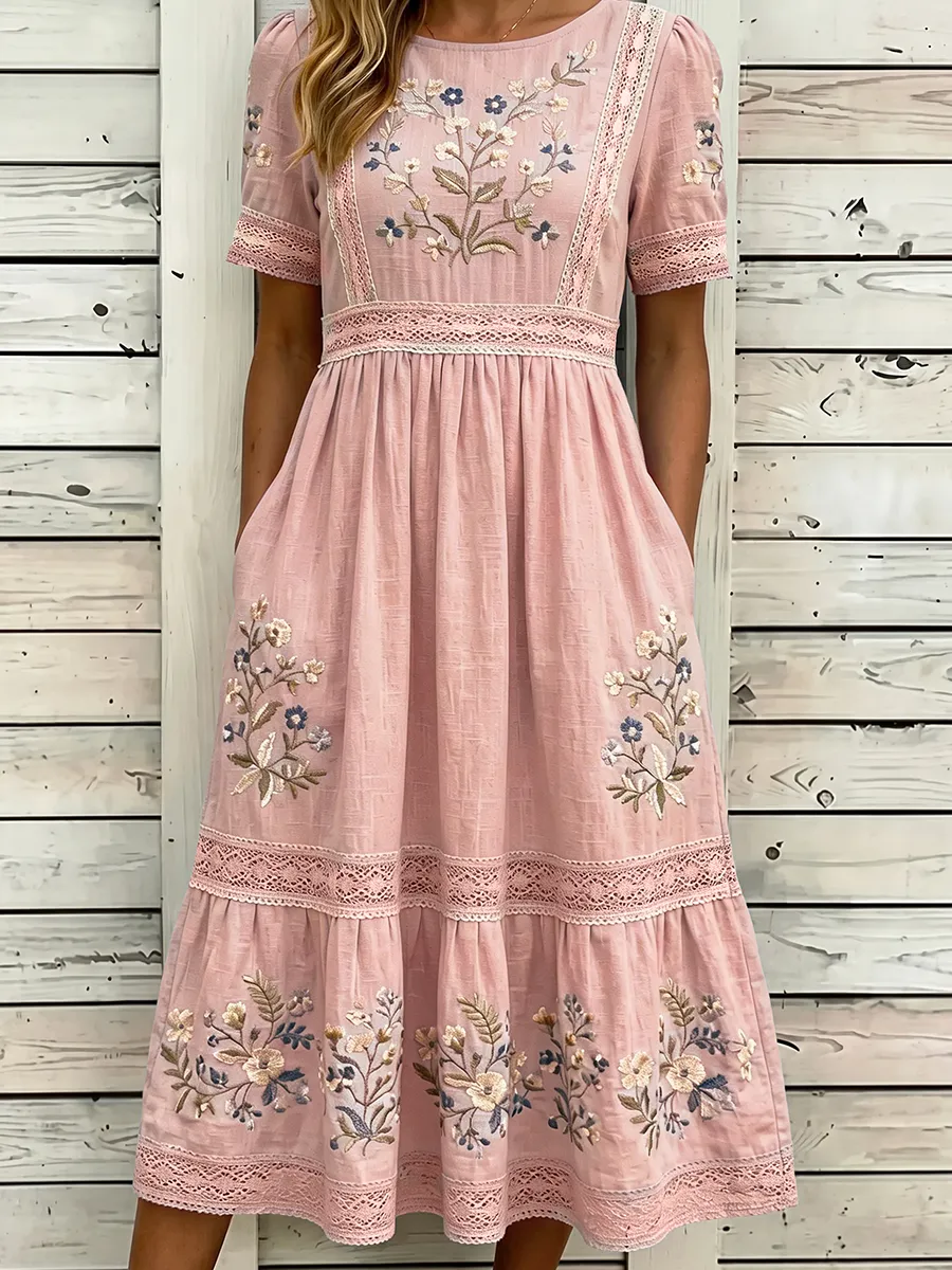 Women's Round-Neck Printed Short-Sleeve Dress