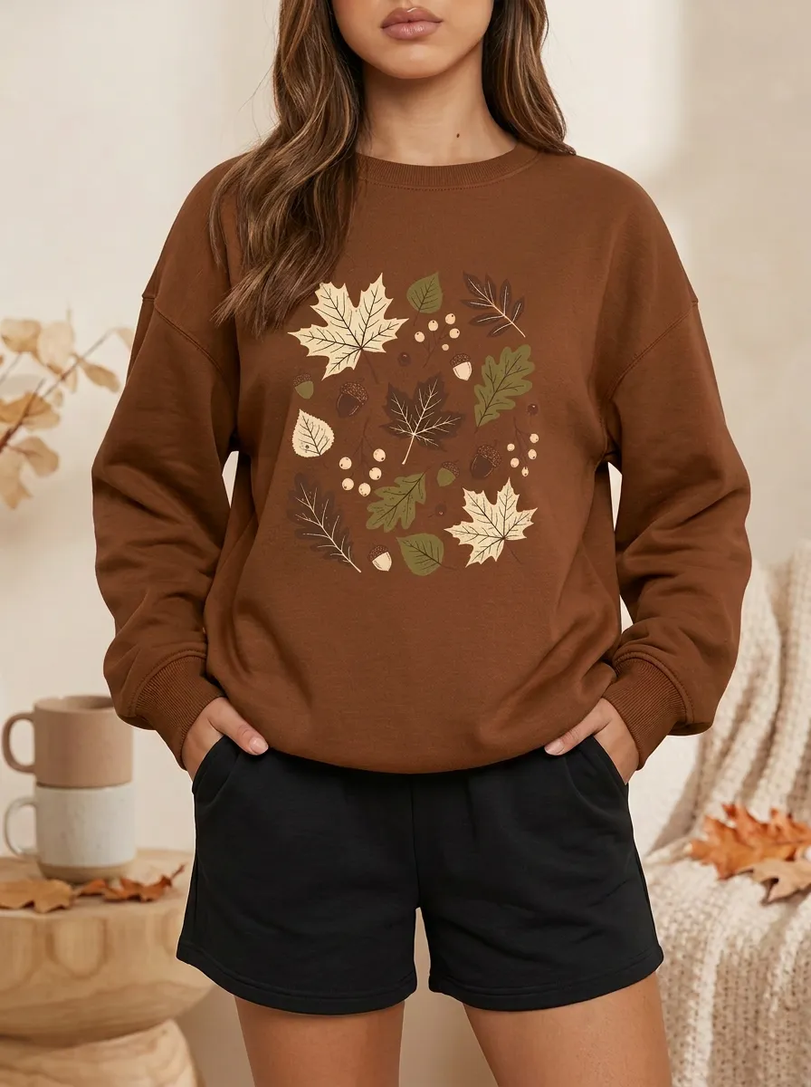 Relaxed Profile Maple-Leaf Printed Acorn Graphic Sweatshirt