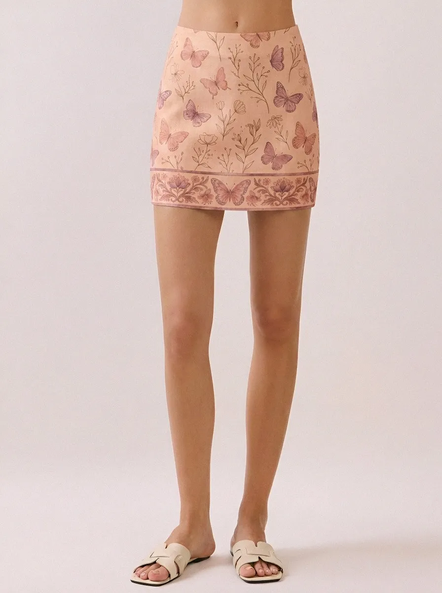 Women's Aesthetic Butterfly Floral Printed Mini Skirt