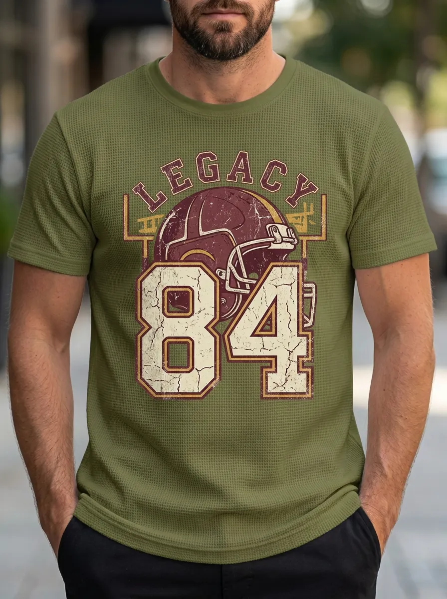 Men's Game Day Inspired Helmet Football Ball Crew Neck Graphic T-Shirt