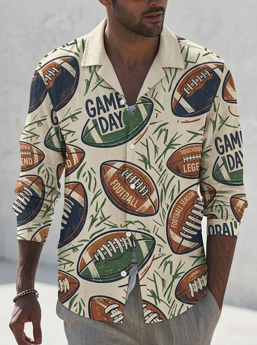 Men's American Football Lover Game Day Printed Button-up Shirt