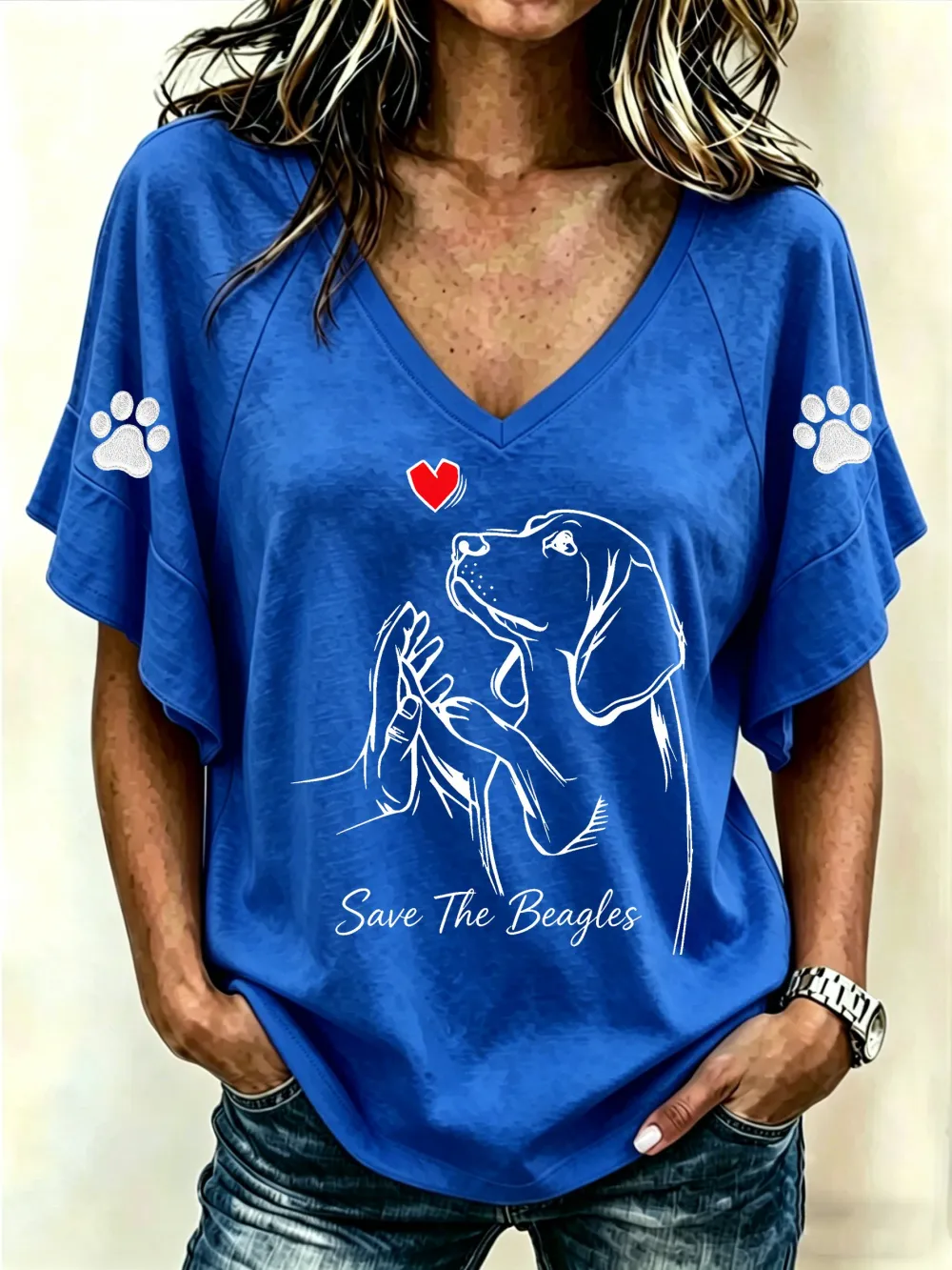 Women's Save The Beagles Print Casual T-shirt