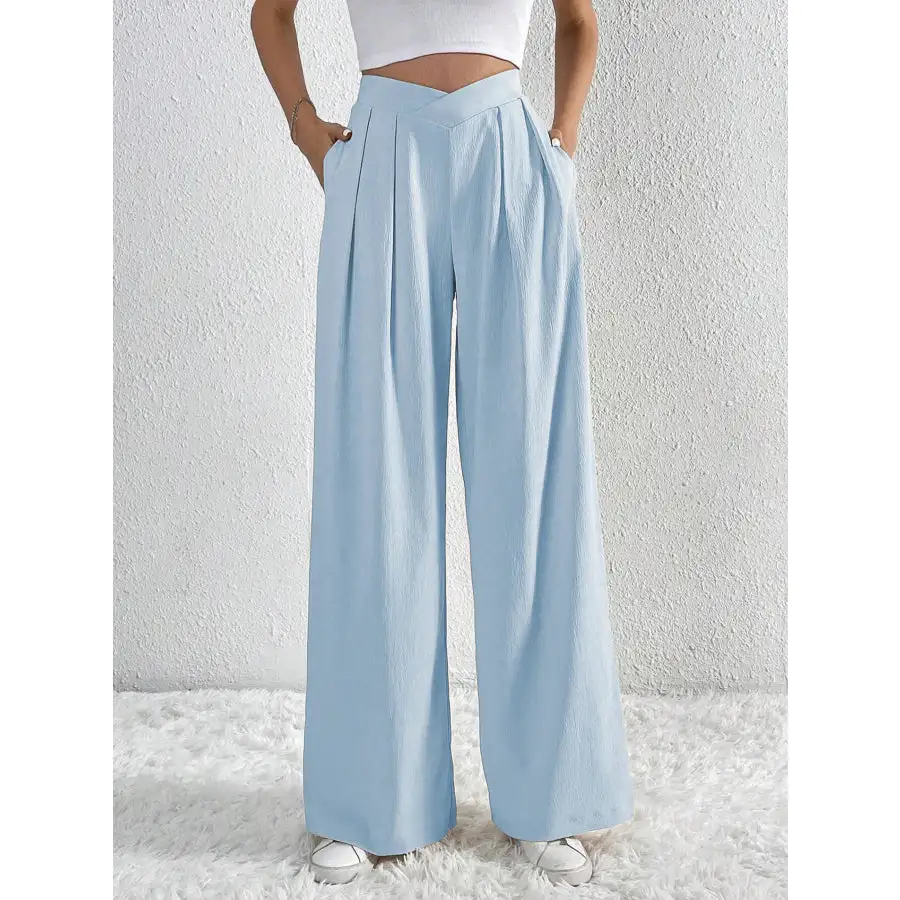 V Waisted Ruched Front Wide Leg Pants