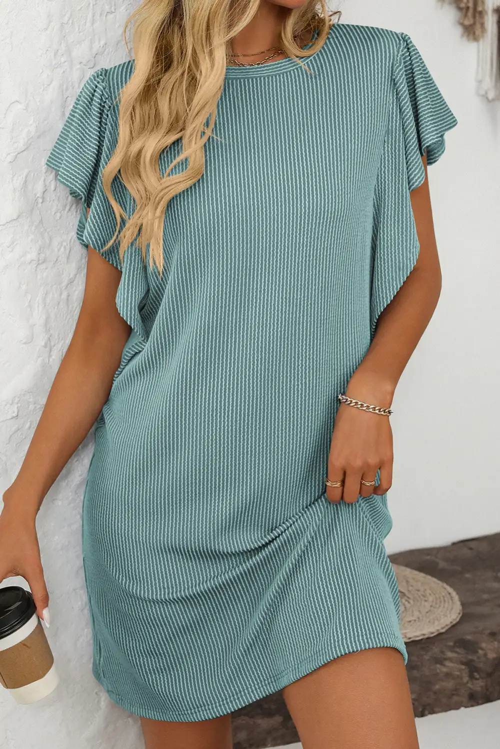 Ruffle Trim Shift Mini Dress
