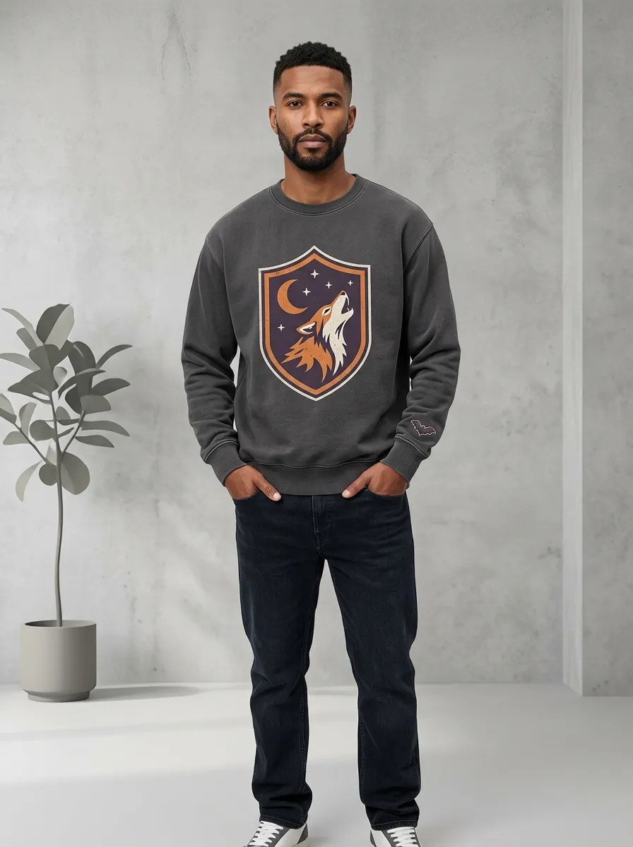 Men's Halloween Howling Wolf Moon Shield Sweatshirt
