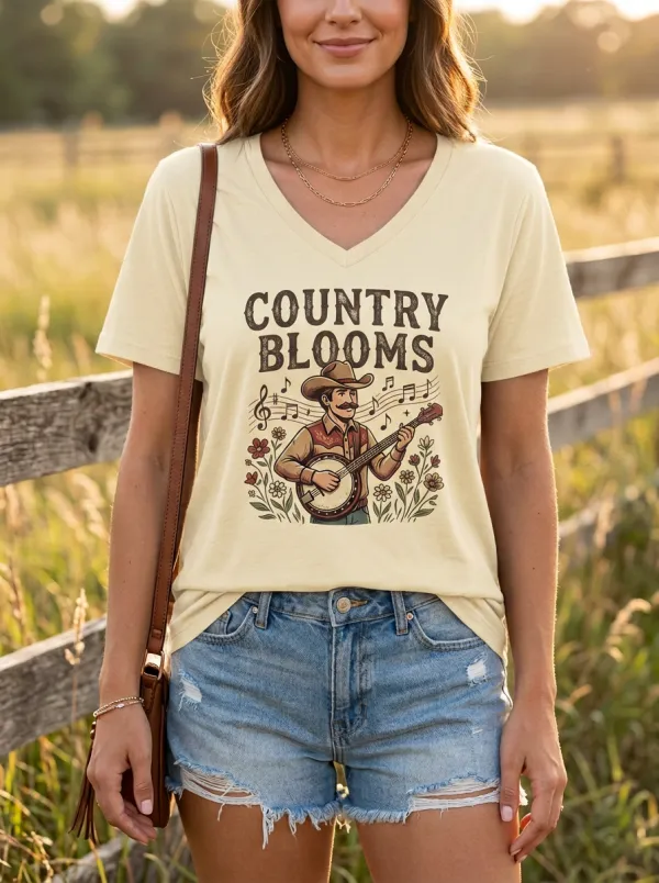 Banjo Floral Country Music Graphic T-Shirt