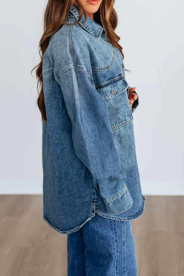 Collared Button-Front Button-Cuff Patch-Pocket Denim Jacket