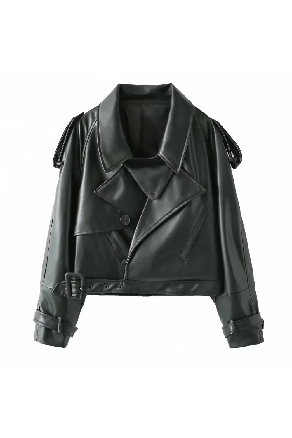Cropped Leather Textured Jacket