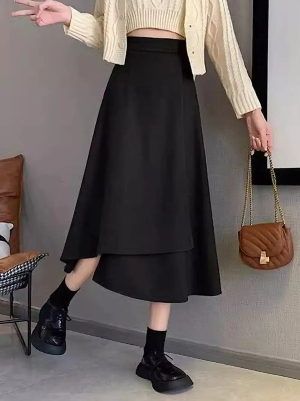 Asymmetrical Hem A-line Skirt