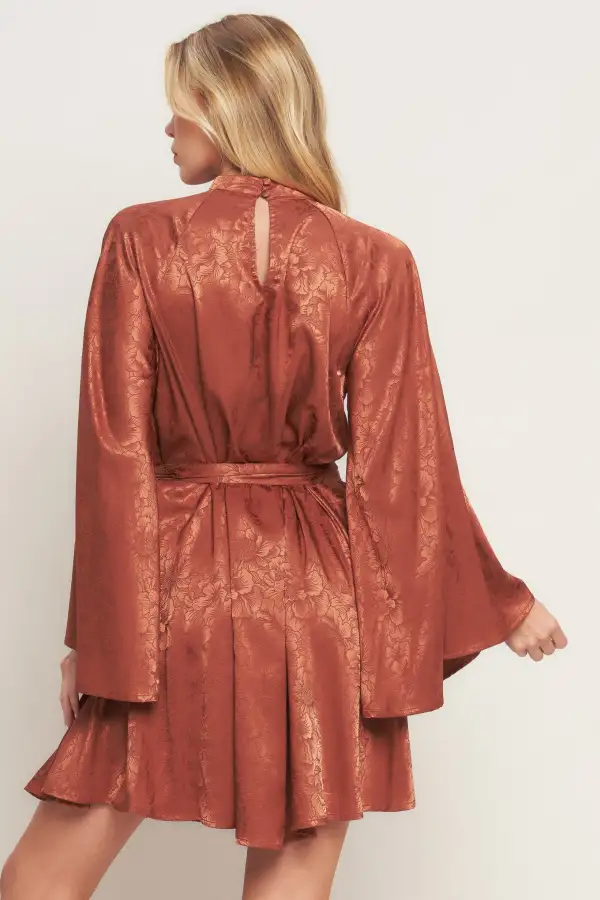 Bell-Sleeve Satin Mini Dress