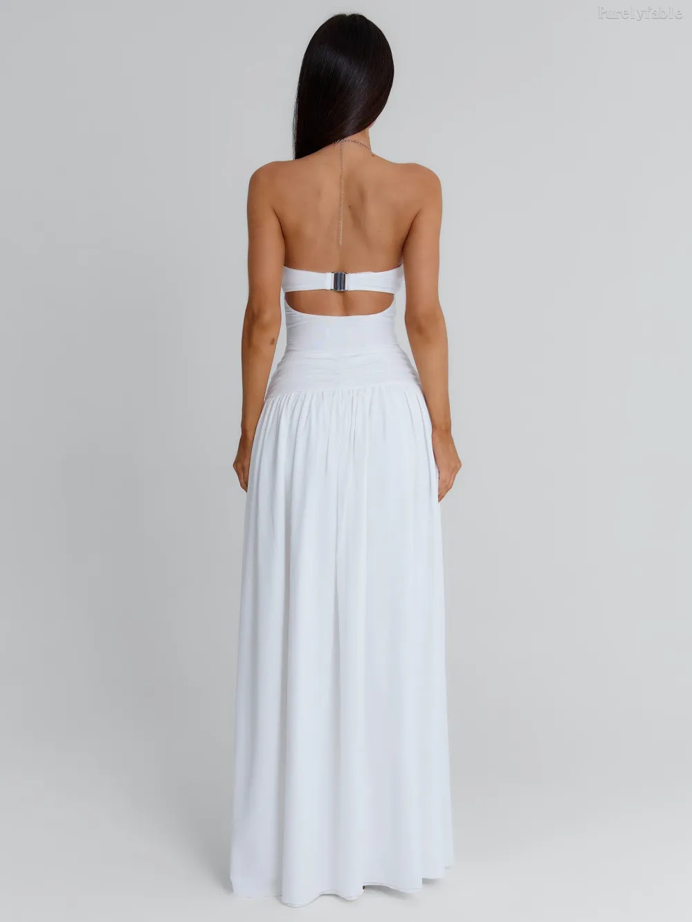 Azalea White Bead Chain Hanging Neck Hollow Dress