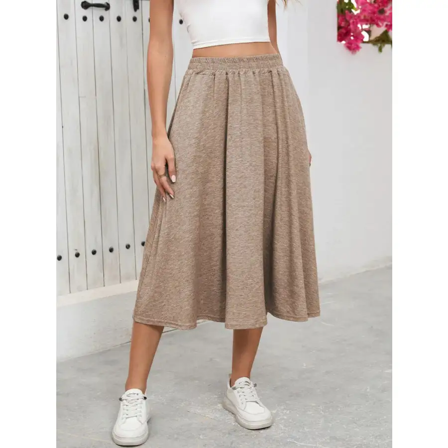 Elastic Waist Skirt with Pockets