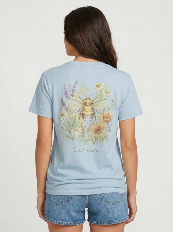 Women's Nature Lover Bee and Wildflower Printed T-shirt