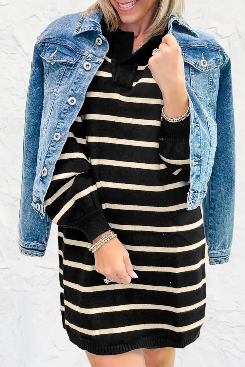 Clean Line Striped Puff Sleeve Mini Dress