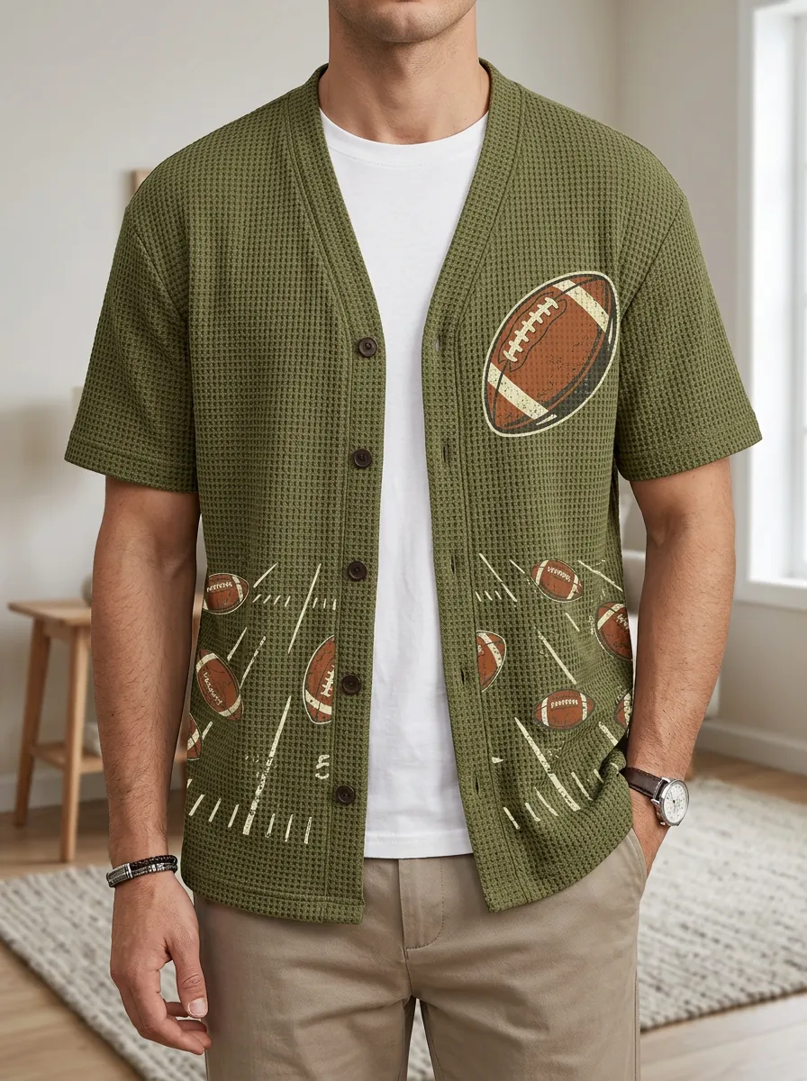 Men's Heritage American Football Fan Waffle Knit Printed Cardigan