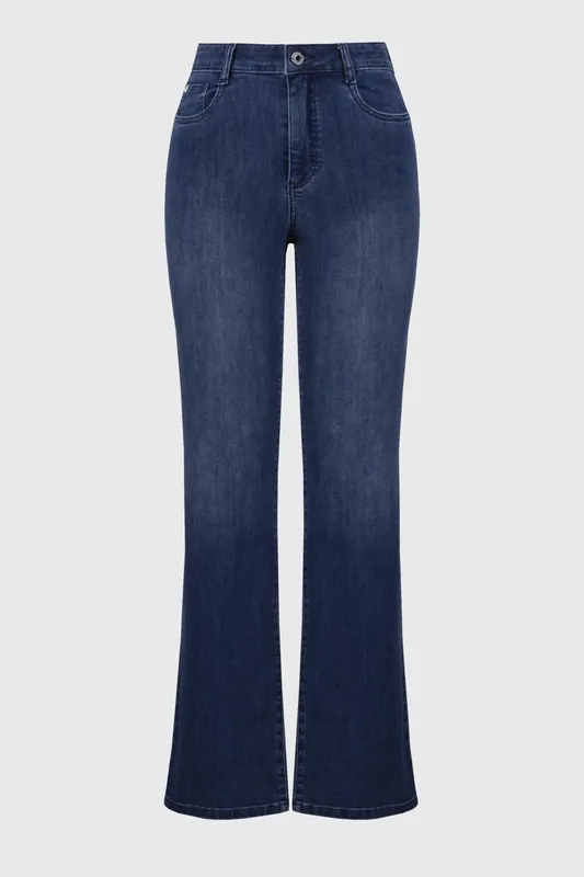 Dark Denim Blue High-Waisted Straight Leg Full-Length Jeans
