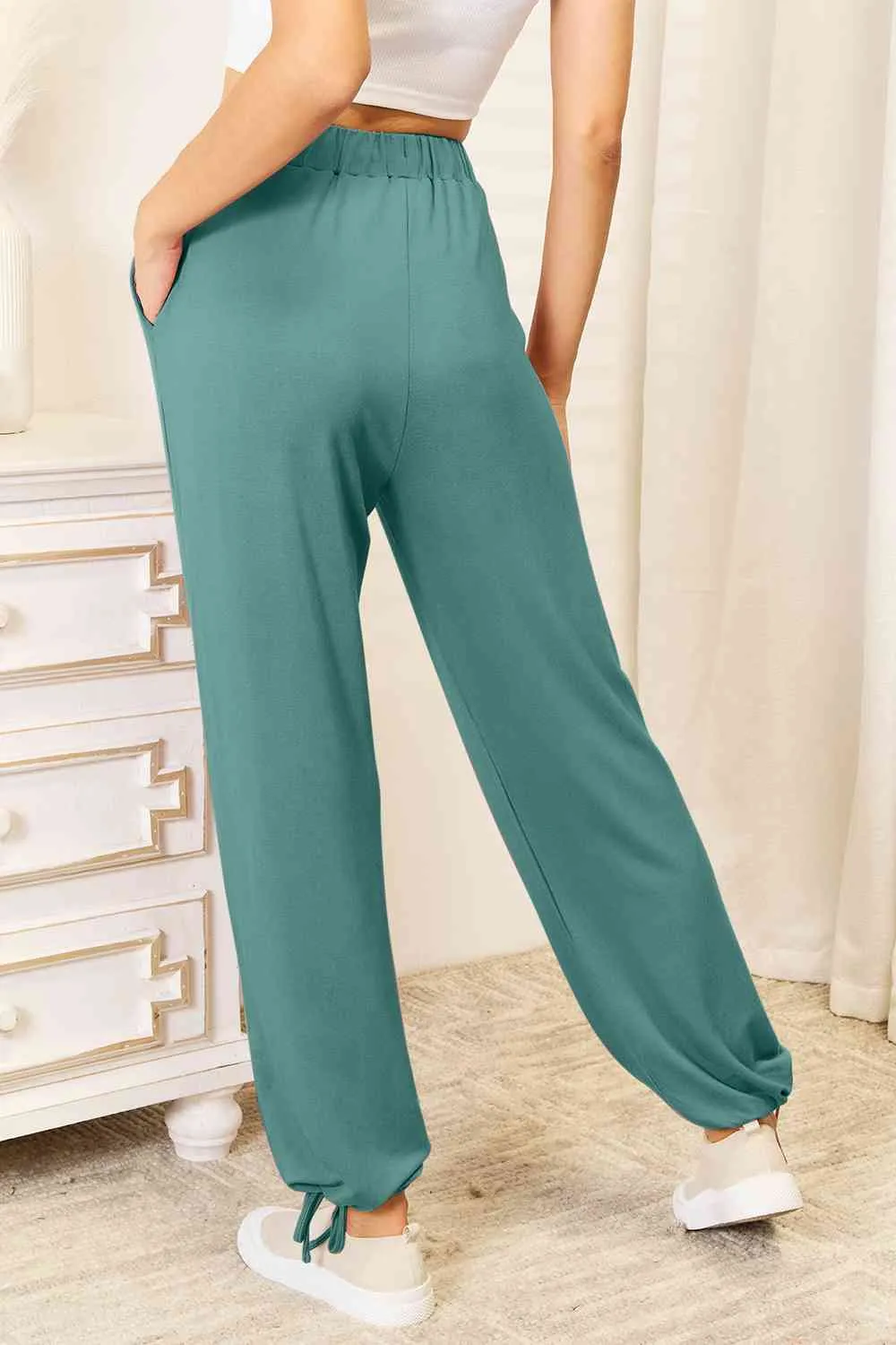 Full Size Soft Rayon Drawstring Waist Pants With Pocket