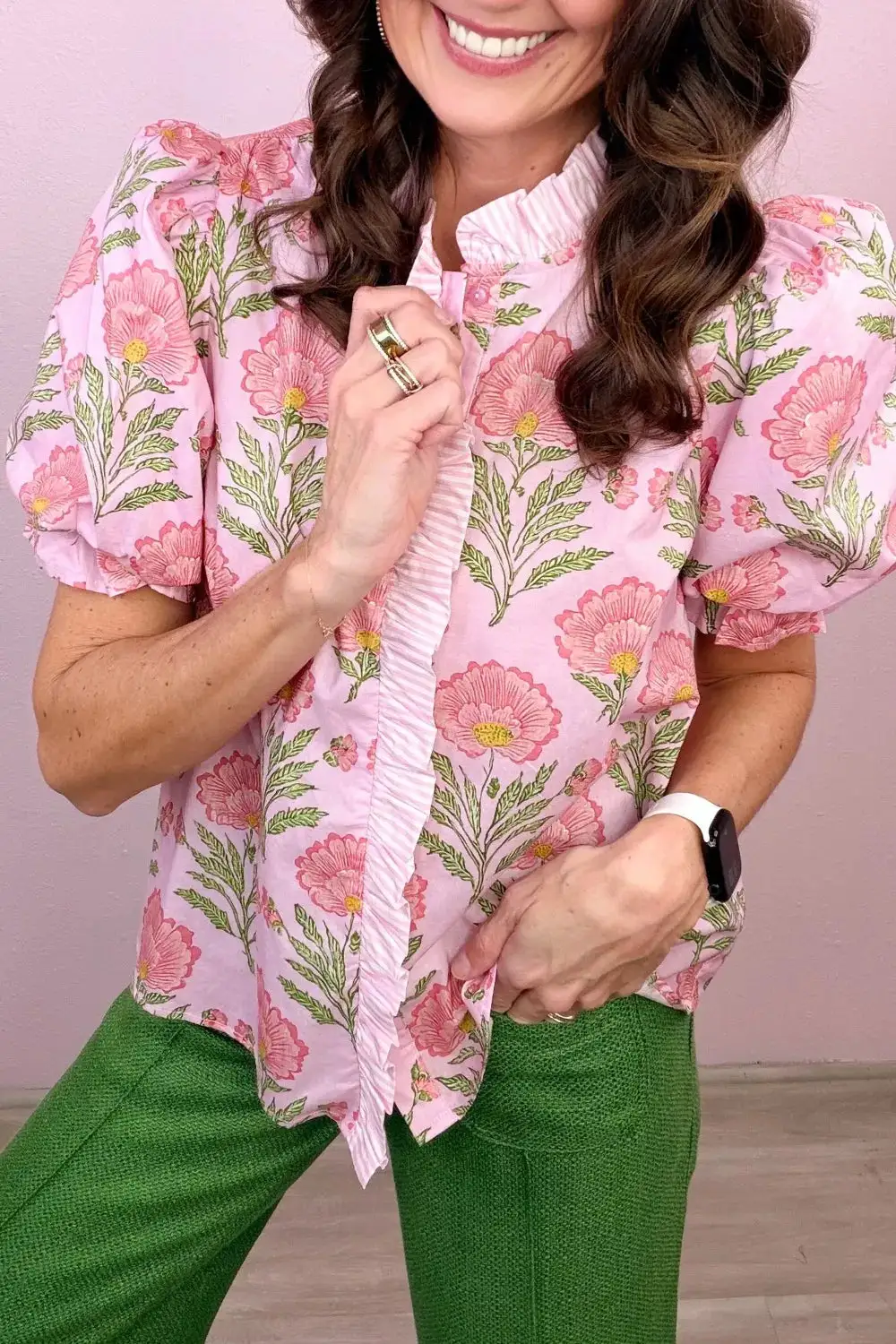 Relaxed Floral Print Puff Sleeve Blouse