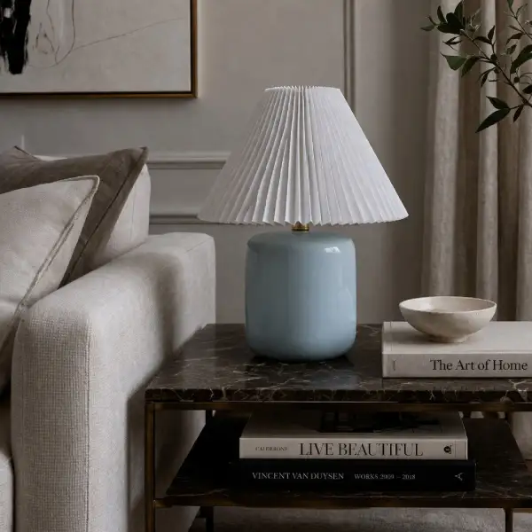 Modern Pleated Ceramic Linen Stone Table Lamp