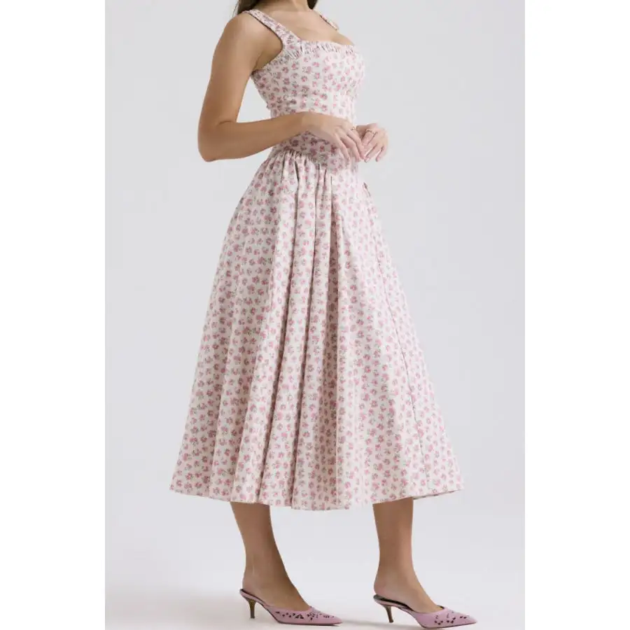 Square Square Neck Wide Strap Midi Dress
