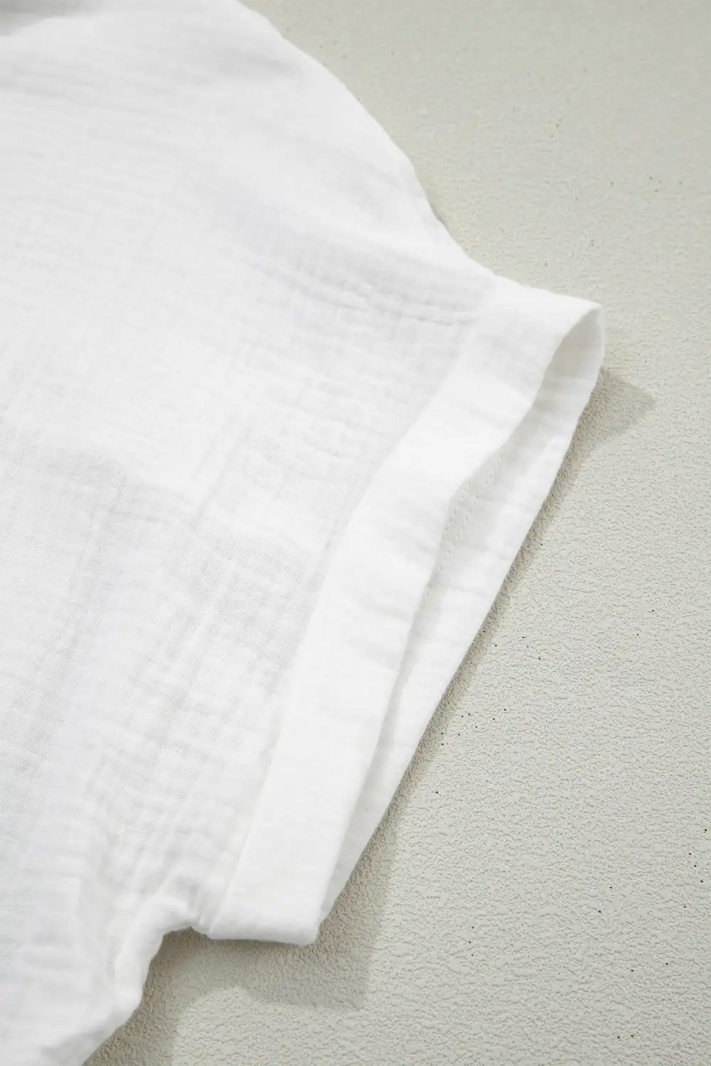 Lace Trim Textured Short Sleeve Shirt Blouse