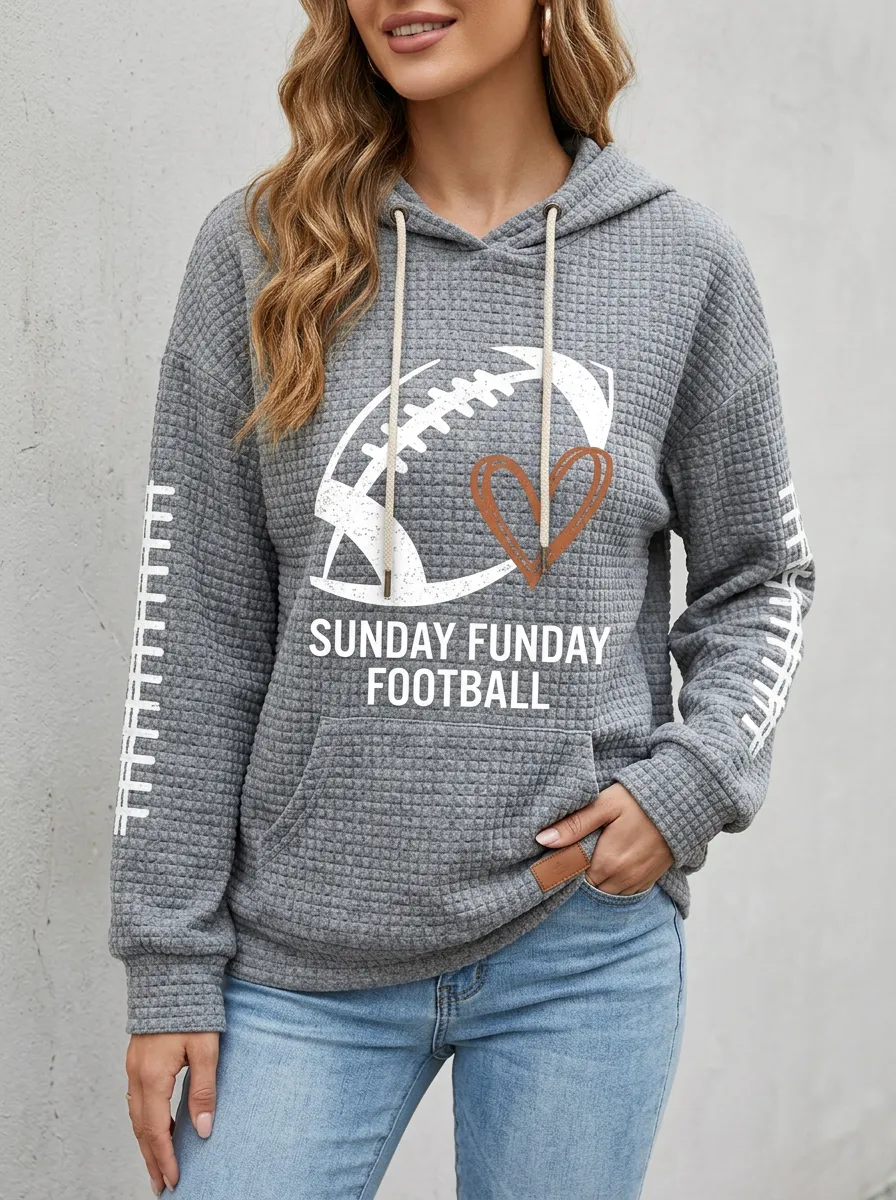 Women's Retro Inspired Gridiron Heart Ball Sunday Graphic Hoodie