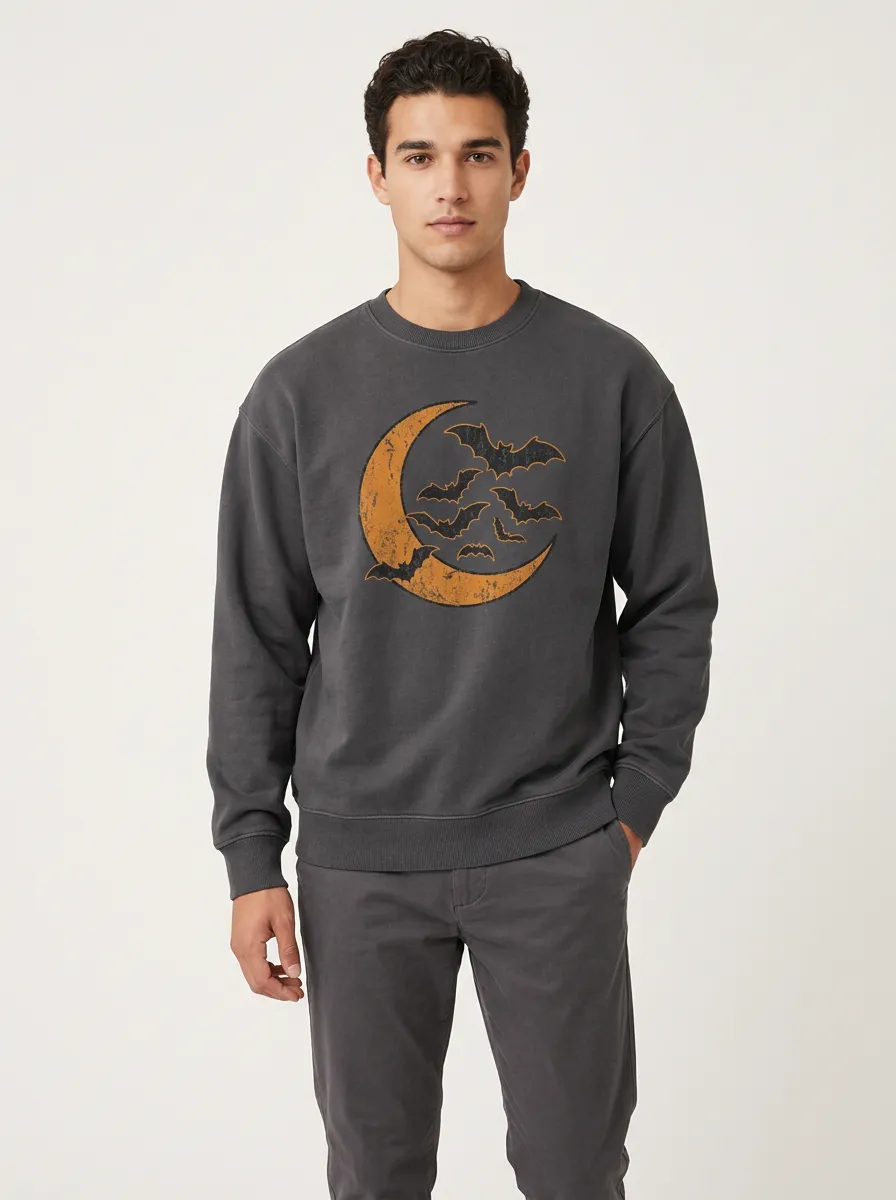 Men's Halloween Moon and Bats Sweatshirt
