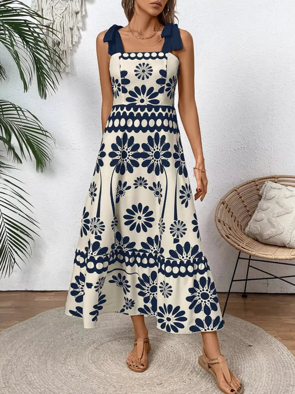Tie-Shoulder Midi Dress