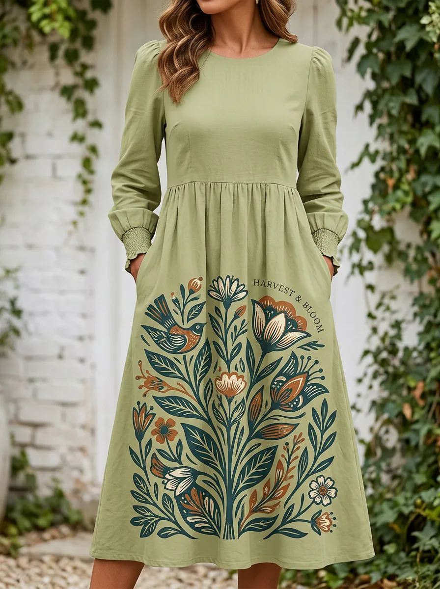 Harvest And Bloom Bird Floral Dress