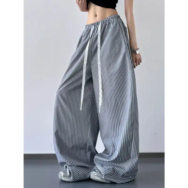 Casual Striped Wide Leg Drawstring Pants