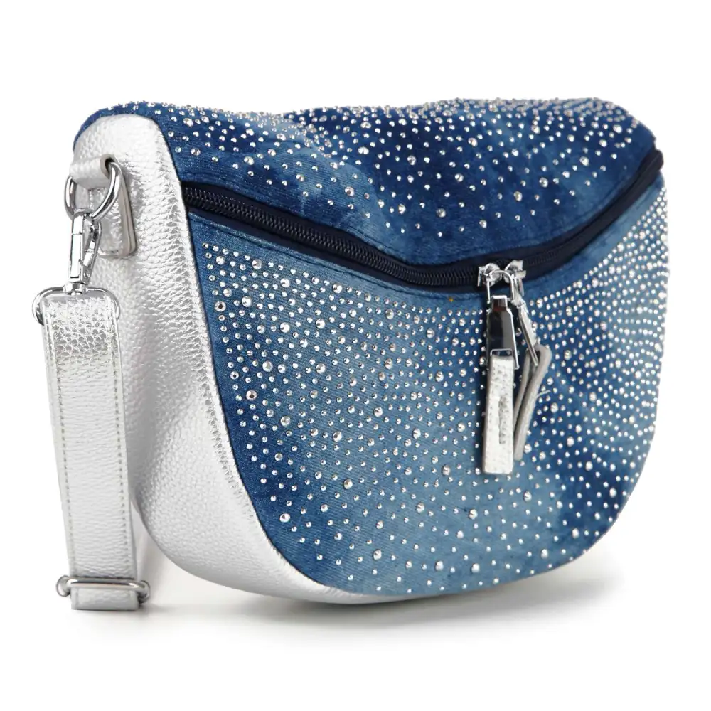 Modern Detail Crystal Accent Pocketed Faux Leather Shoulder Bag
