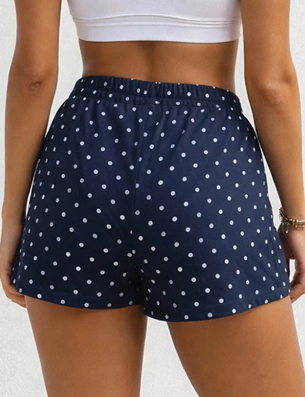 Polka Dot Elastic Waist Pocket Wide Leg Shorts