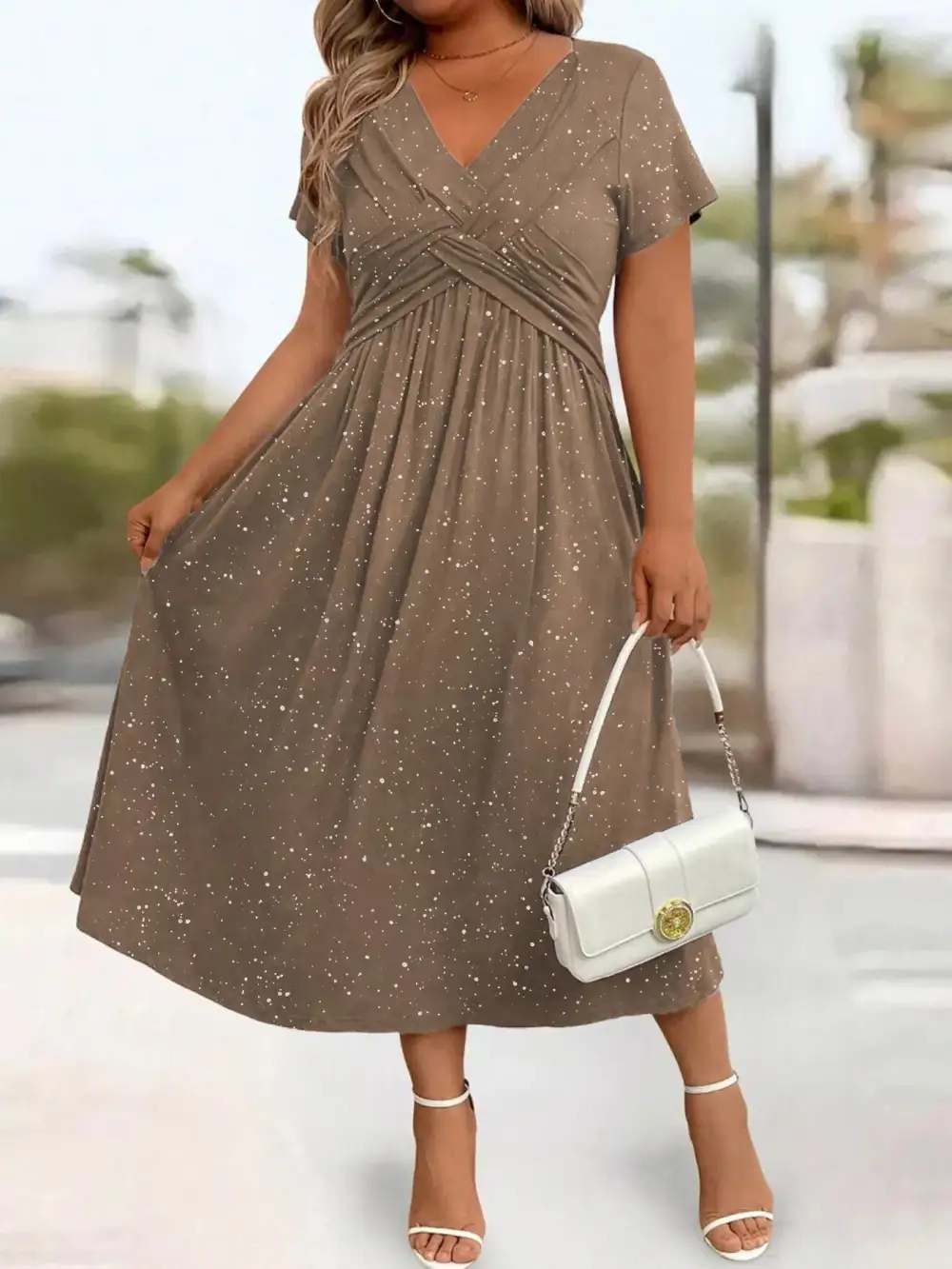 Glitter Flutter Sleeve Midi Dress