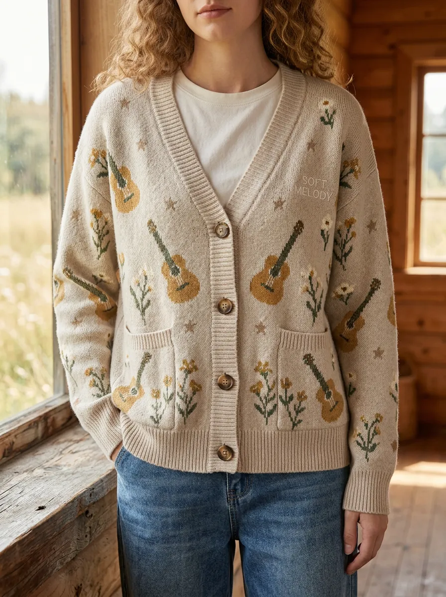 Americana Guitar Women's Country Music Casual Cardigan